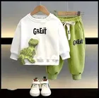 Hosiery Cotton Printed Clothing Set for Boys, White & Green 