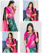 Litchi Silk Zari Woven Saree for Women, Green 