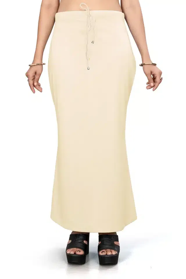Lycra Solid Saree Petticoat for Women (Beige, L)