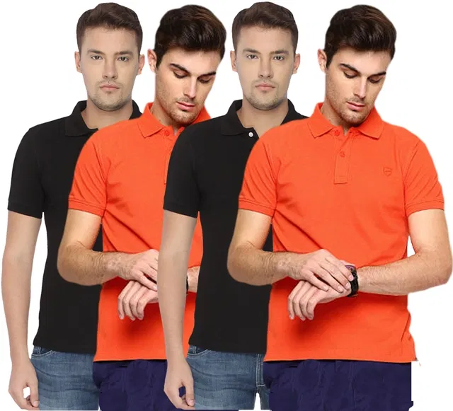 Polo Solid Cotton Blend T-shirts Pack of 4 for Men (Multicolor, XXL)
