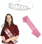 BIRTHDAY GIRL CROWN AND SASH 01 Hair Band (Silver,Pink pack of 2)