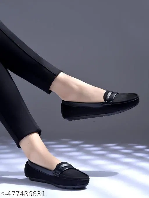 Shoetopia Suede Loafers for Women (Black, IND-3)