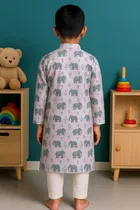 Cotton Blend Printed Kurta with Payjama for Boys, Teal & White 