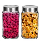 Afast Cube Glass Grocery Container Jar With Airtight Leakproof Attractive Steel Lid 1000ml, Pack Of 2