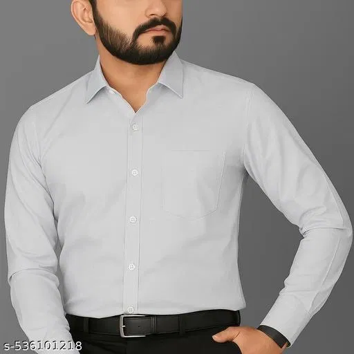 Polycotton Solid Shirts for Men, Grey (M)