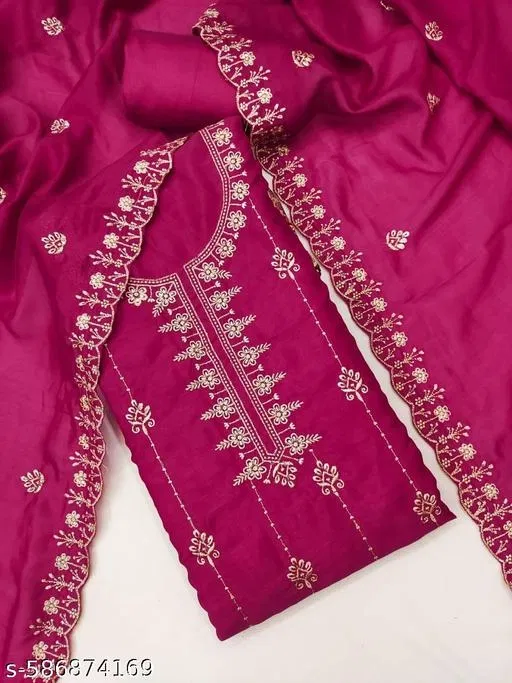 Vichitra Silk Punjabi/All Over Suits Semi-Stitched Suits (Pink, 6.85 meter for Women (3XL)