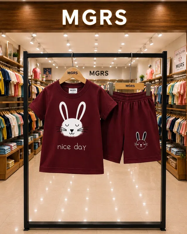 Typography Cotton Top & Bottom Set for Boys (Maroon, 2 - 3 Years)