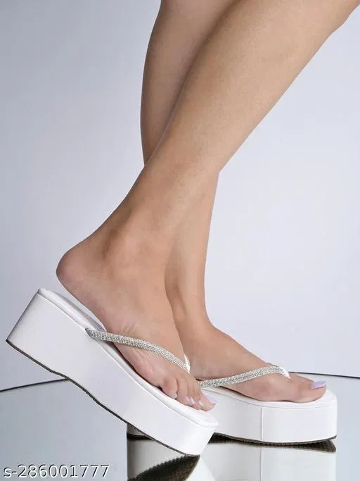 Solid Patent Leather Flatform Wedges for Women (White, IND-3)