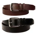 Faux Leather Belt for Men (Pack of 2) (Black & Brown, 34)