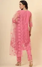 Net Solid Kurta Set with Dupatta for Women 