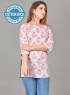 Cotton Floral Print Short Kurti for Women 