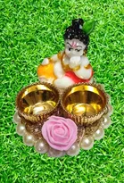 Metal Decoretive Pooja Thali, Multicolour Pack of 1
