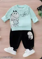 Hosiery Cotton Printed Clothing Set for Kids, Sea Green 
