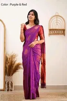 Litchi Silk Woven Design Saree for Women, Purple 