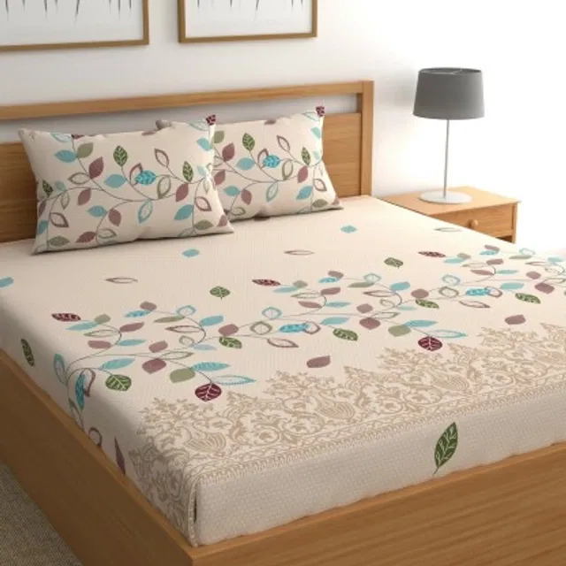 Polycotton 88x88 Inch Bedsheet with 2 Pillow Cover (Beige)