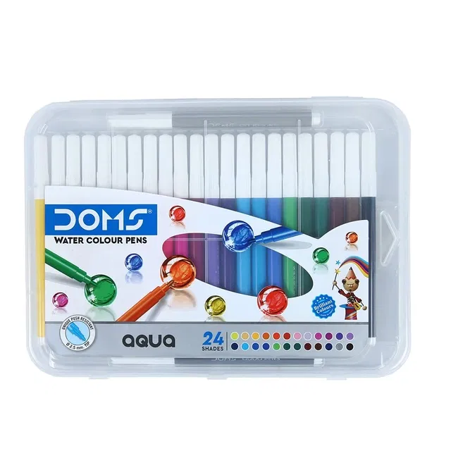 DOMS Aqua 24 Shades Watercolor Unique Push Resistant Soft Nib Sketch Pens (Set of 1, Multicolor)