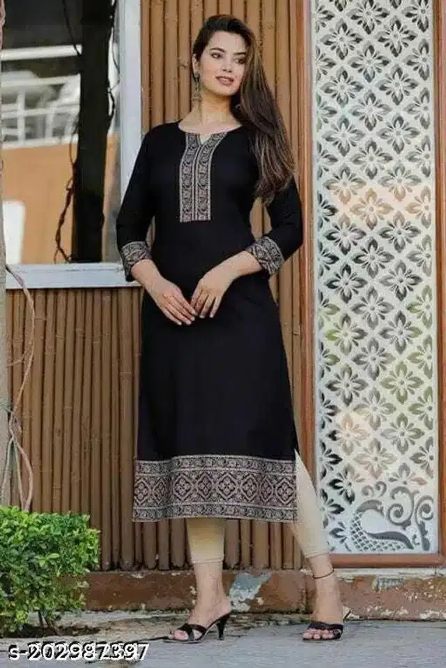 Viscose Rayon Solid Kurti for Women (Black, S)