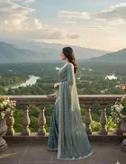 Bollywood Grey Satin Embroidered Saree for Women