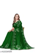 Georgette Solid Saree For Women, Green