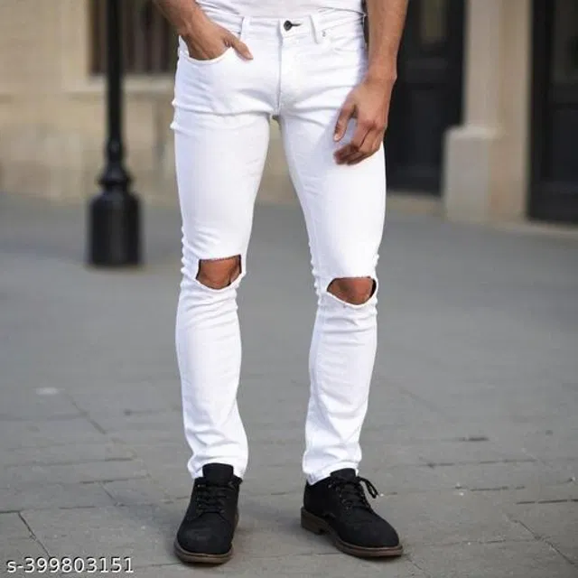 Denim Slim Fit Jeans for Men (White, 30)