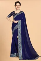 Women's Embroidried Saree with Unstiched Blouse 