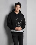 Fleece Printed Hoodie for Men, Black 