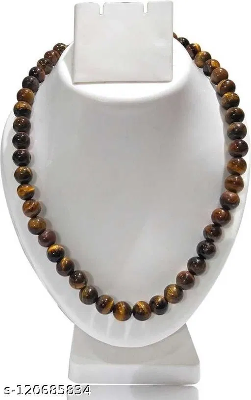 Natural Tiger Eye Mala Knotted Beads Necklace for Men (Brown)