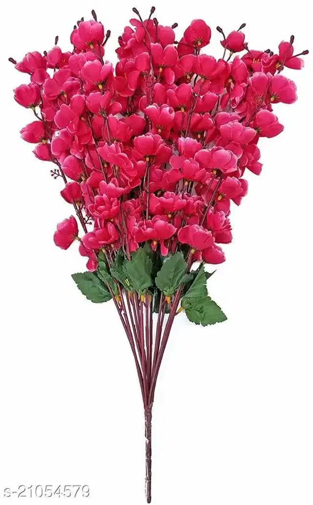 Polyester Artificial Flowers Bunch (Dark Pink & Green)