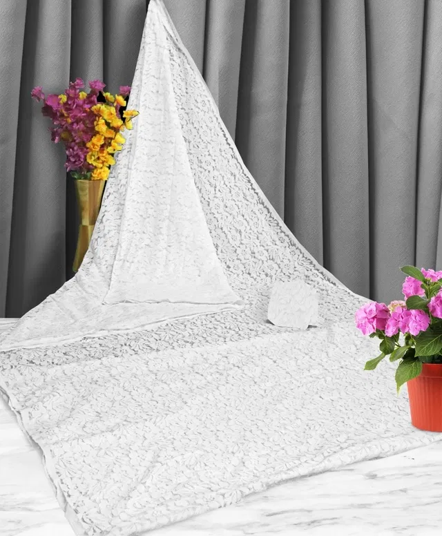 Net Floral Saree for Women (White , 6.3 m)