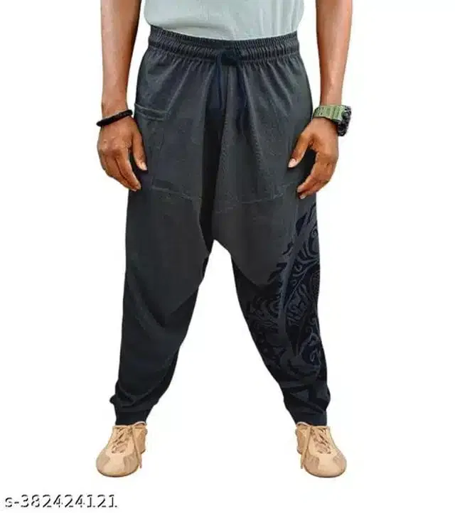 Cotton Loose-Fit Harem Pants for Men (Grey, S)