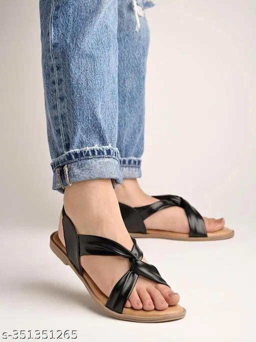 Shoetopia Comfort Flat Sandals (Black, IND-3)