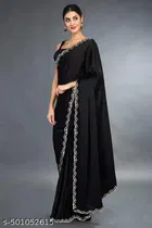 Chiffon Embellished Saree For Women, Black