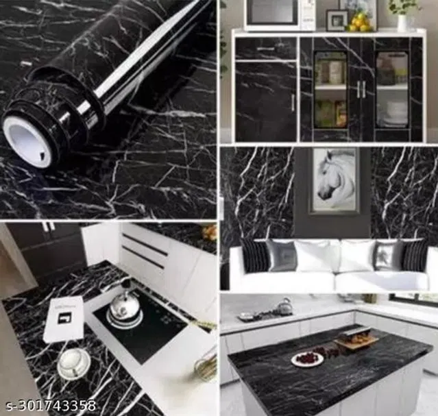 Bliss Vinyl Wallpaper for Home (Black, 60x200 cm)
