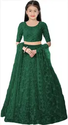 Net Embroidered Semi Stitched Lehenga for Girls 