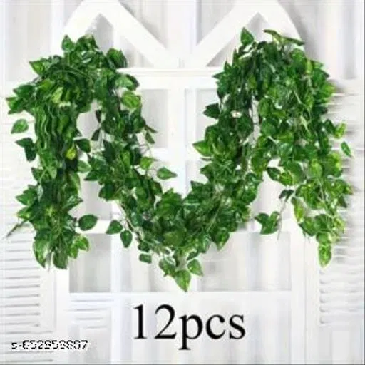 Plastic Artificial Garlands Plant for Home Decor for Women (Green, Set of 12)