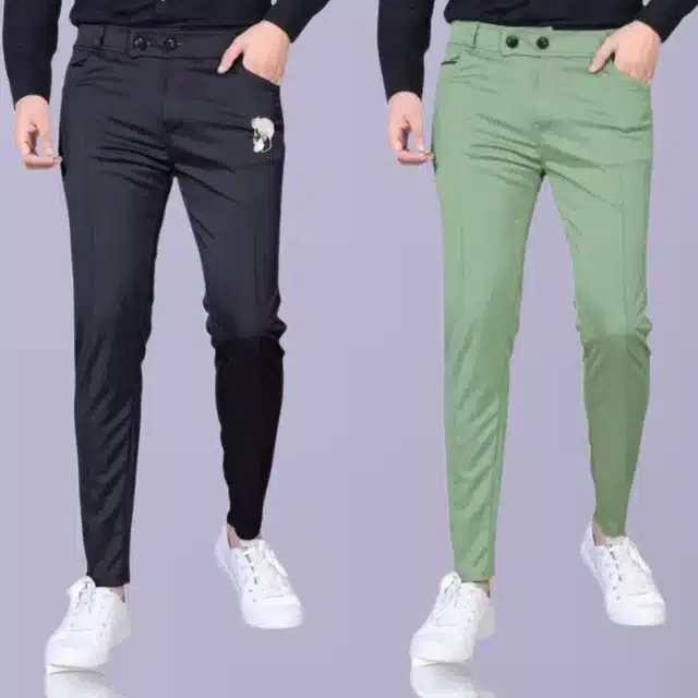 Lycra Track Pant for Men (Black & Olive, 30) (Pack of 2)