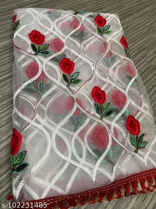 Embroidered Punjabi Net with Aari Work (White, Free Size)