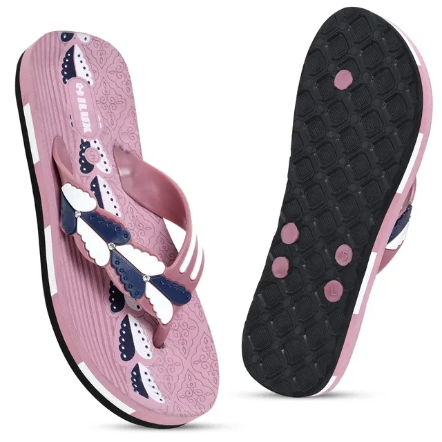 Solid Thong Flip-flops for Women (Pink, 4)