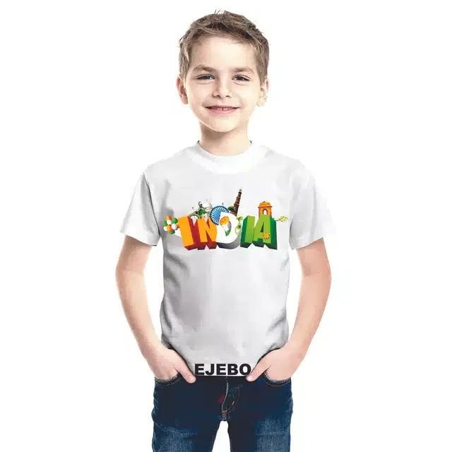 Half Sleeves Printed T-shirt for Kids (White, 9-10 Years)