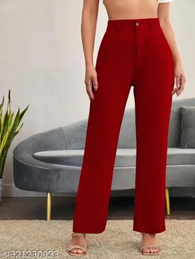Cotton Blend Trouser for Women (Red, 24)