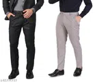 Cotton Blend Formal Pant for Men (Black & Grey, 28) (Pack of 2)