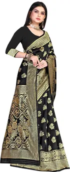 Silk Woven Design Saree for Women, Black 