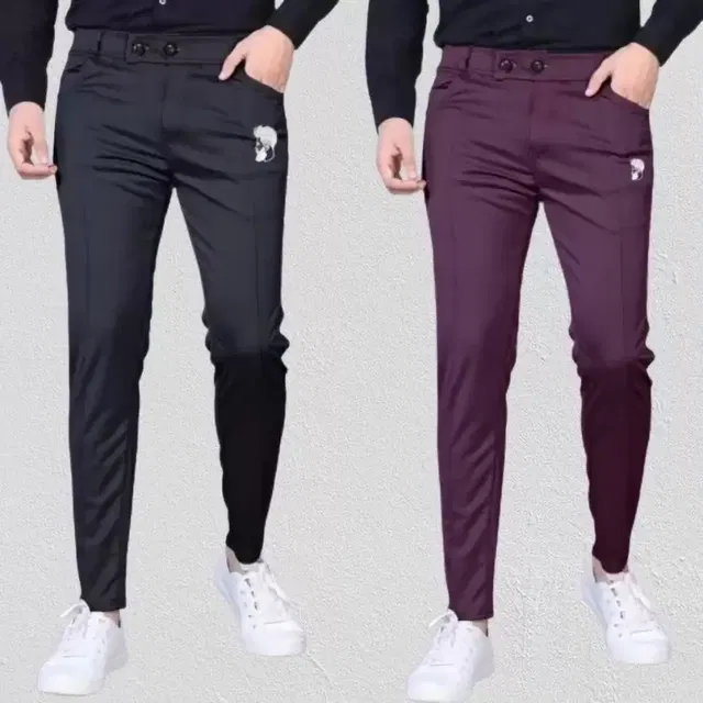 Lycra Solid Trackpant for Men (Black & Brown, 32) (Pack of 2)