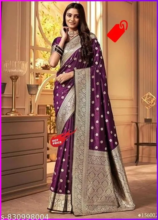 Kanjeevaram Zari Woven Saree for Women (Purple, Free Size)