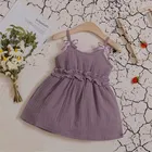 Cotton Blend Solid Dress for Girls (Lavender, 0-2 Months)