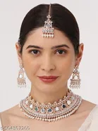 Rose Gold Elegant Uncut Kundan Pearl Studded Choker Set for Women 
