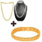 Designer 2 Pcs Chain with Bracelet for Men & Boys (Gold & Silver, Set of 2)