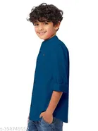 Solid Cotton Blend Mandarin Collar Long Sleeve Shirt for Boys 