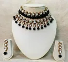 Trendy Alloy & Kundan Beads Necklace Set for Women, Black
