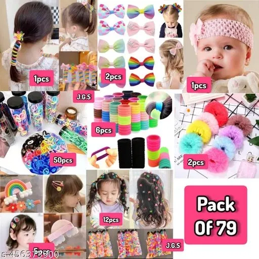 Abs Plastic Hair Accessories Combo for Women, Pack of 79 (Peach Pink)